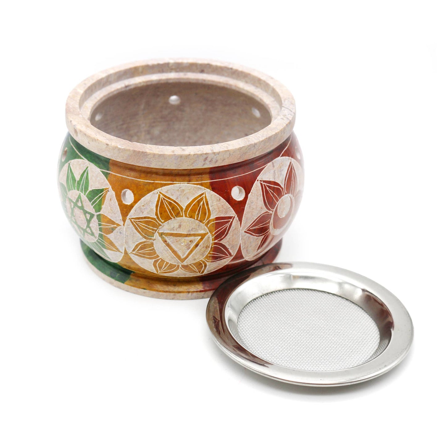 Soapstone Charcoal Burner - Multi Color 7 Chakras