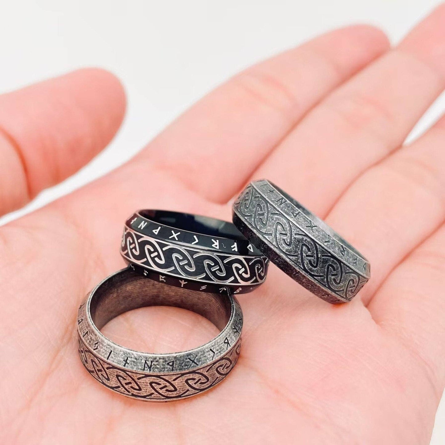 Vintage Viking Rune Stainless Steel Ring 8mm