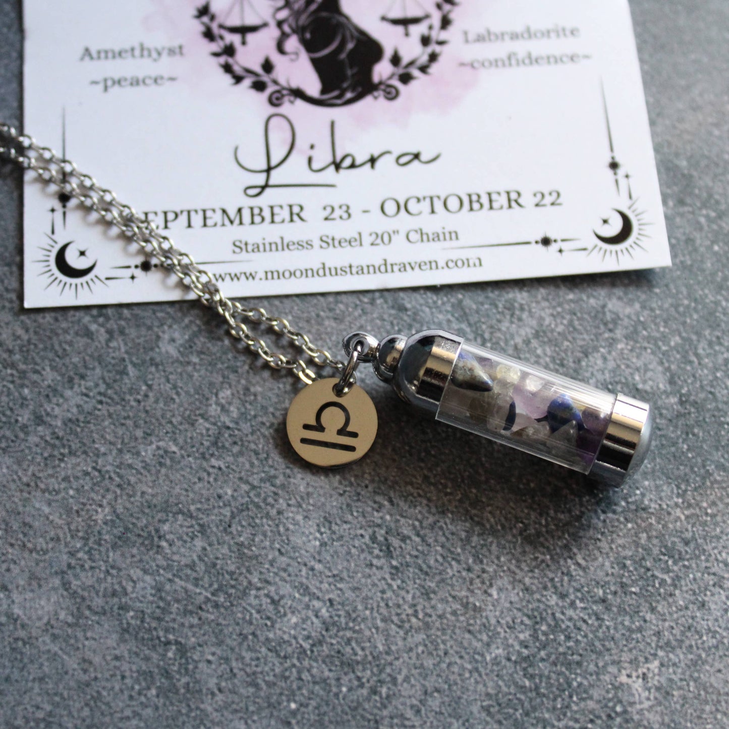 Libra Crystal Vial Necklace, Zodiac Astrology Witchy Gift