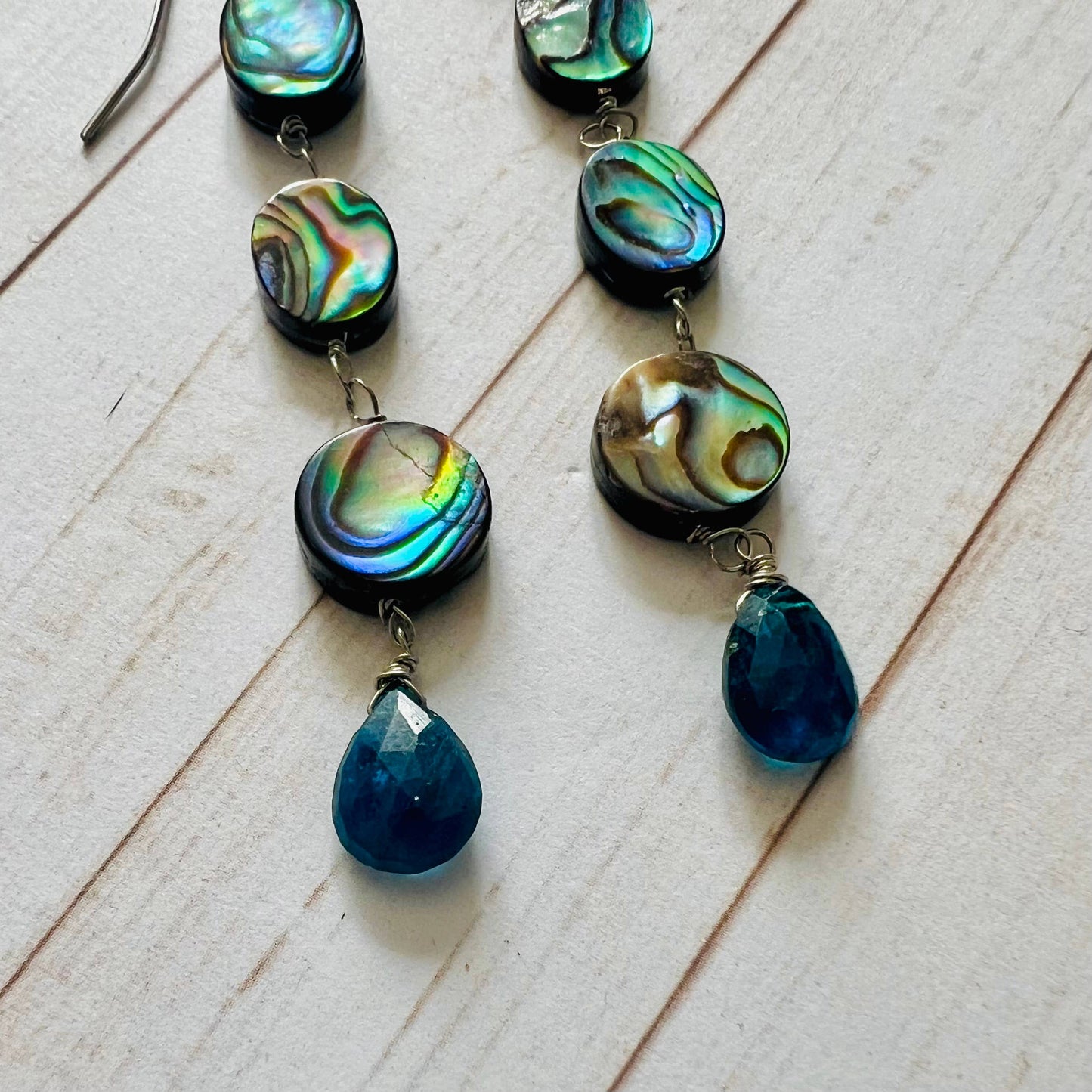 Hot In The City
abalone and apatite dangle earrings