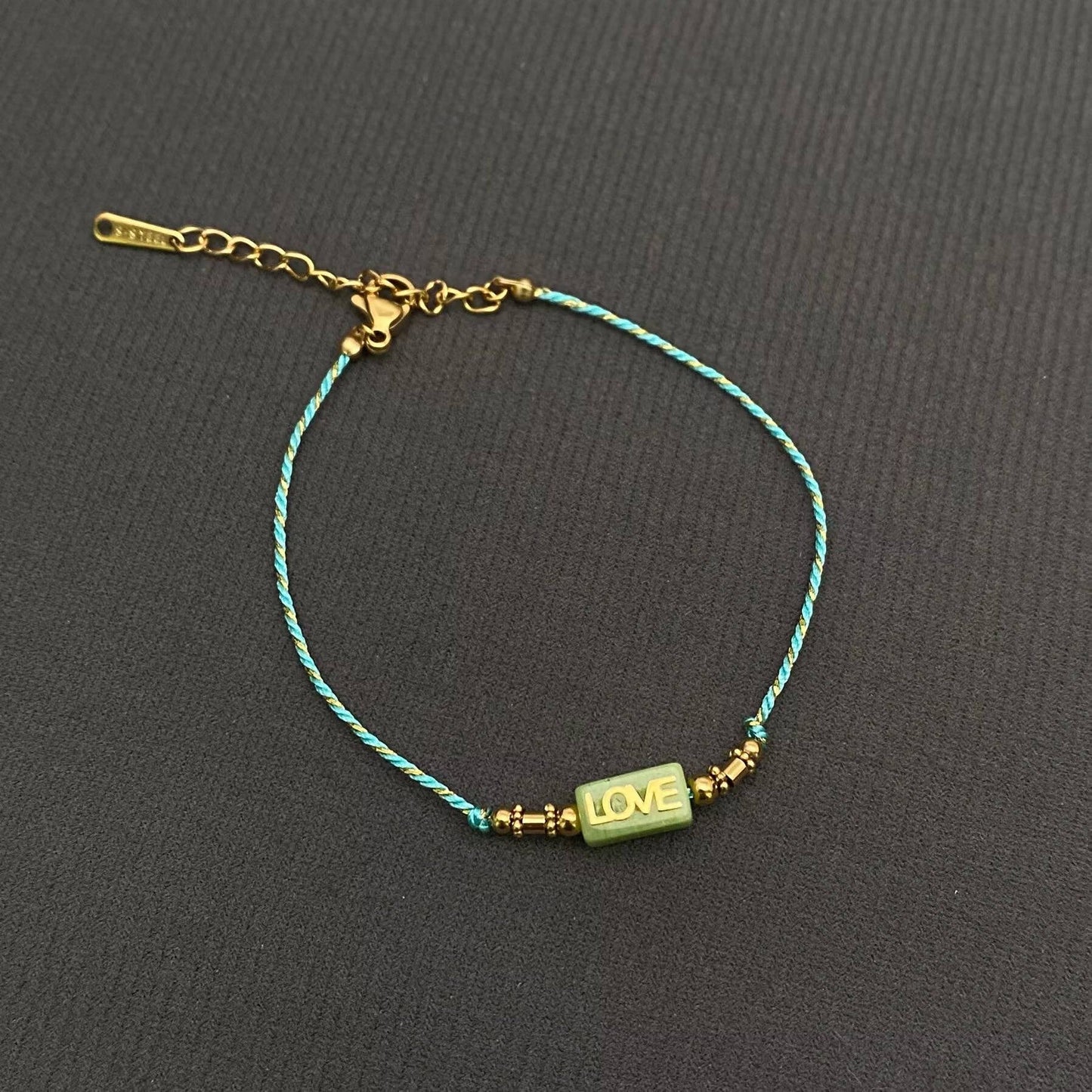 LOVE Charm 18K Golden S.Steel Multicolor Rope Bracelet