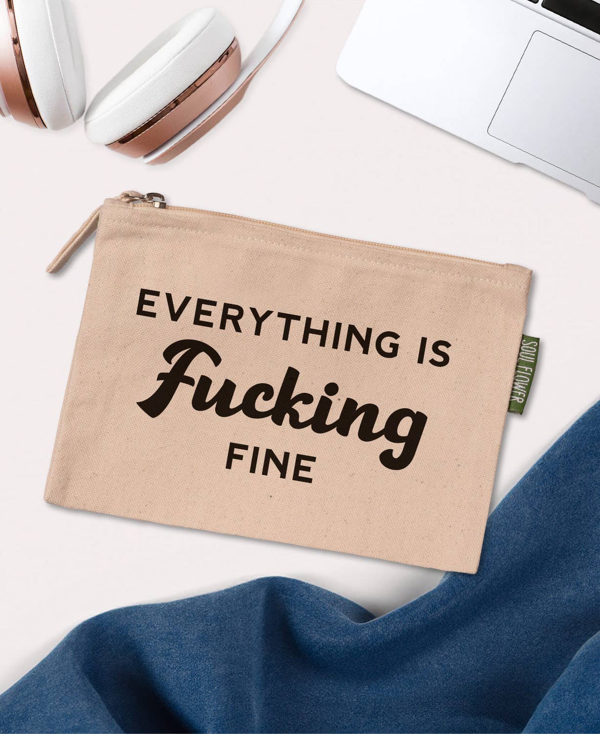 Everything Is Fucking Fine Large Zipper Pouch - Funny Pouch