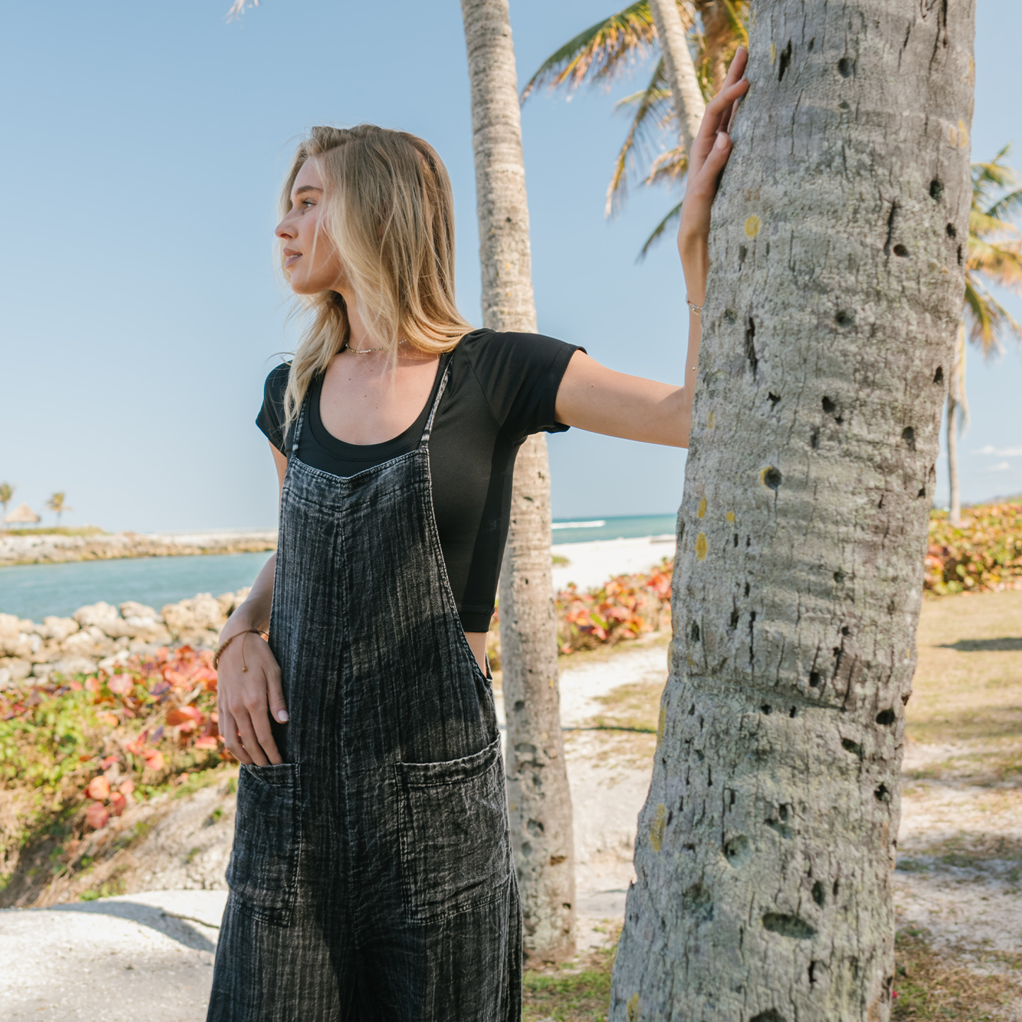 Vintage Black Cotton Nomad Jumpsuit with Adjustable Straps: S, M or L