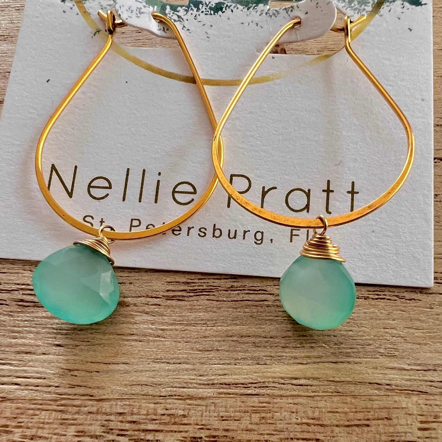 Shooketh- aqua teardrop gemstone gold dangle earrings