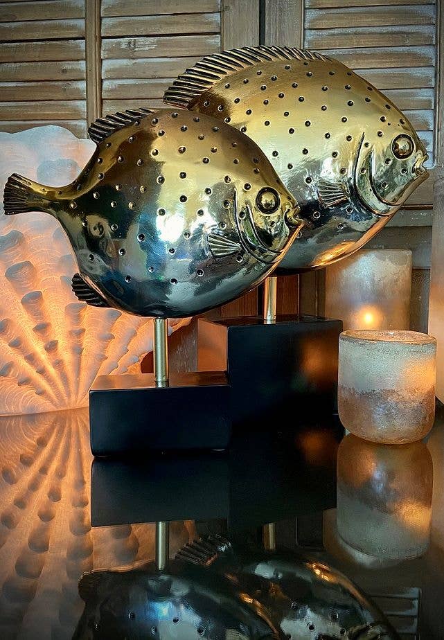 Resin Electro-plated Fish on Stand, 14.5x3.5x16.5"
