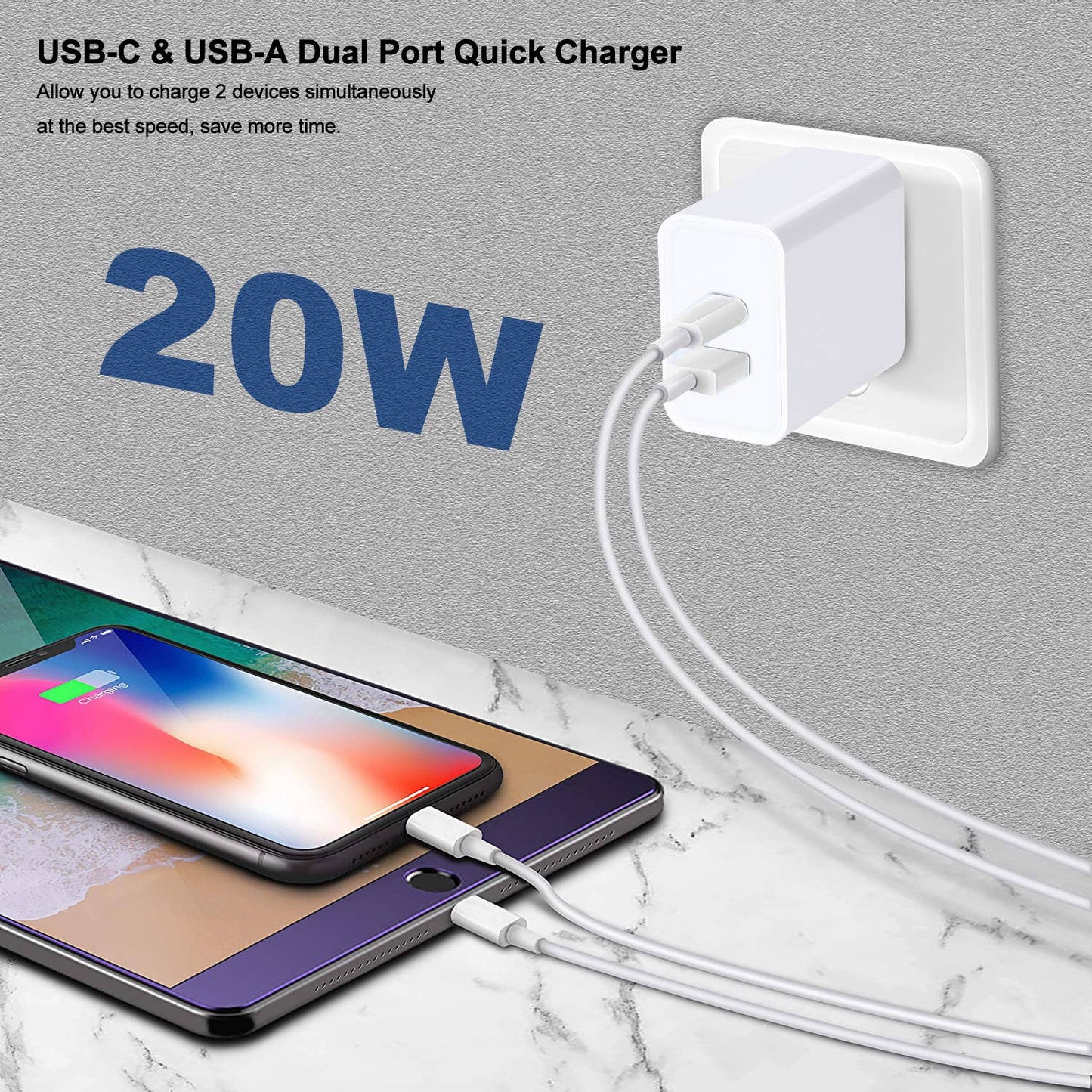 Charge 2-Port USB Wall Chargers for Android & IP Retail Pack: White / 2 USB-A Ports