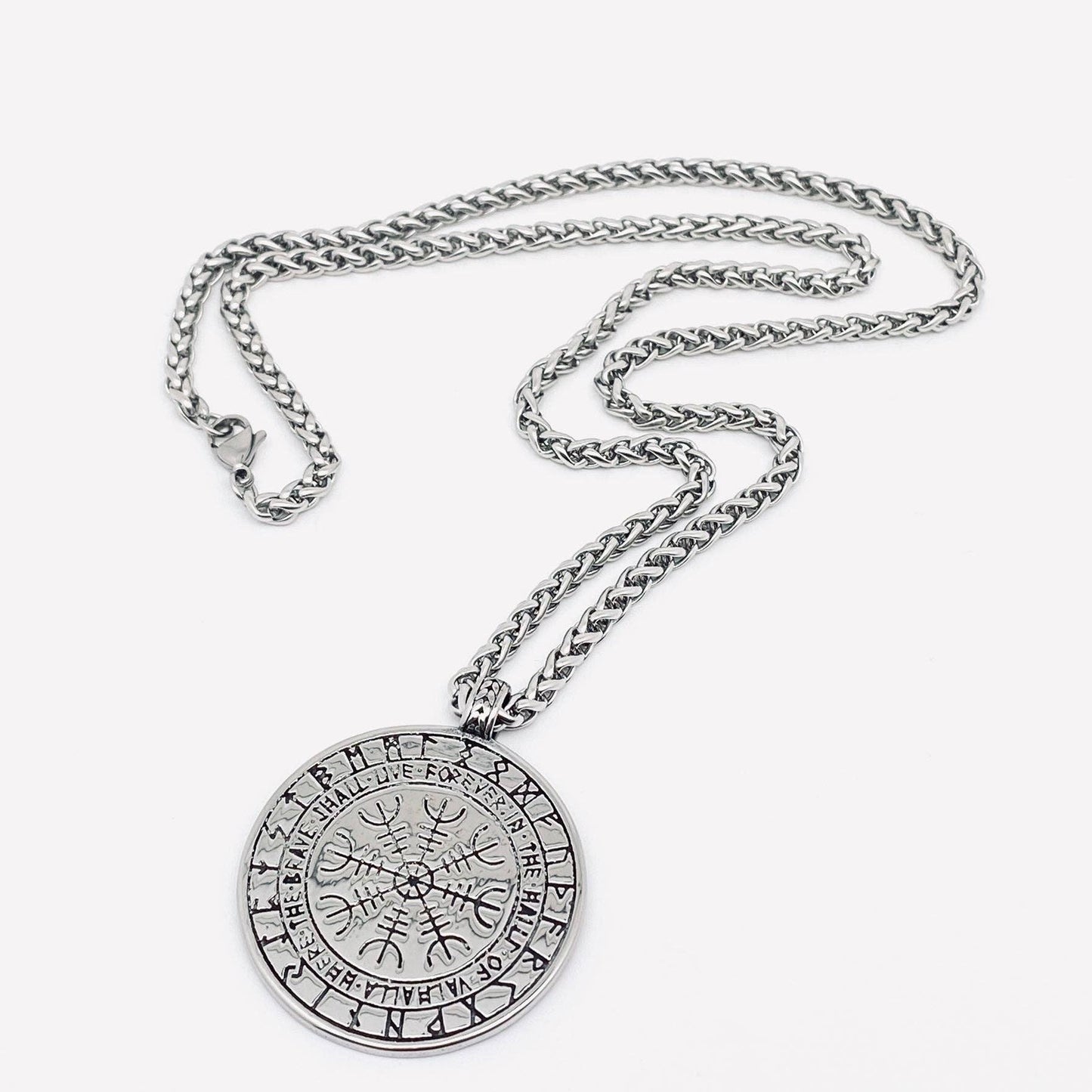 Stainless Steel Viking Rune Compass Pendant Necklace