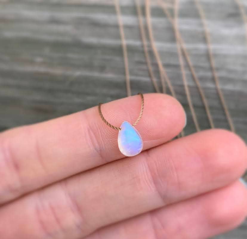 Moonstone Smooth Small Teardrop Necklace: 16,18 or 20"