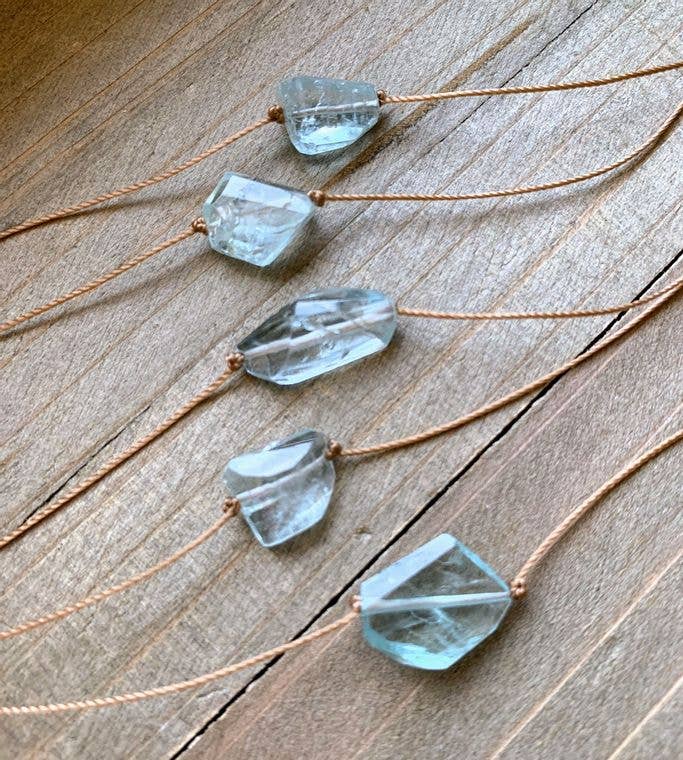 Aquamarine Freeform or Leaf Gemstone Necklace: 16,18, 04 20 inch legnth