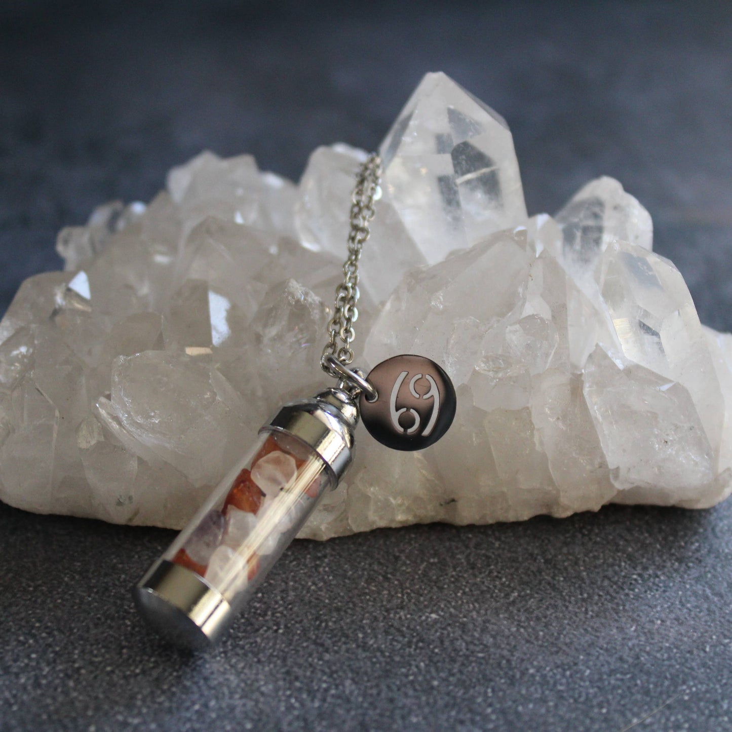 Cancer Crystal Vial Necklace, Zodiac Astrology Witchy Gift