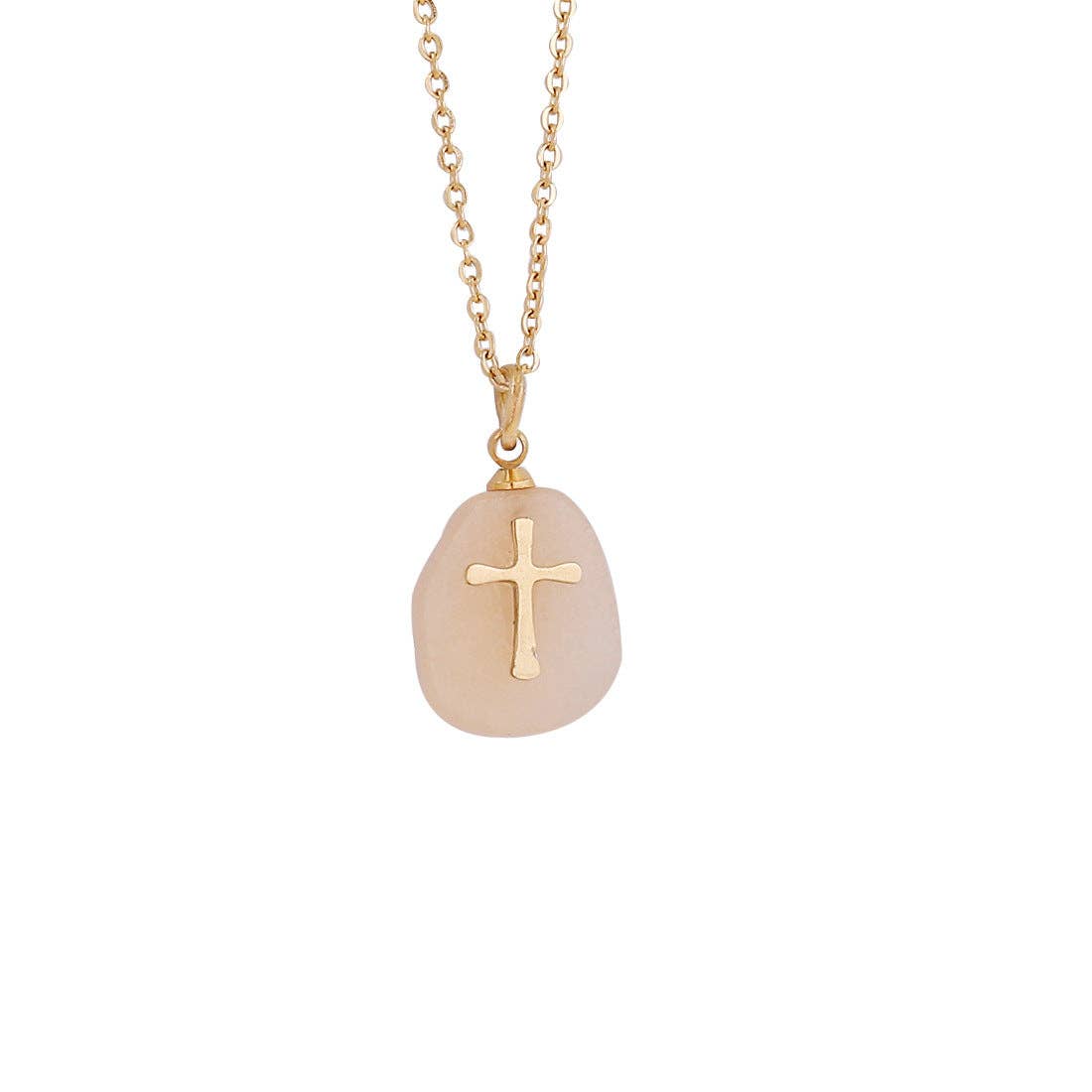 Natural Stone Stainless Steel Cross Pendant Necklace