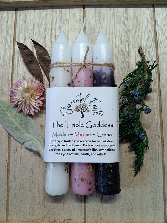 The Triple Goddess 3 candle 6 inch taper set