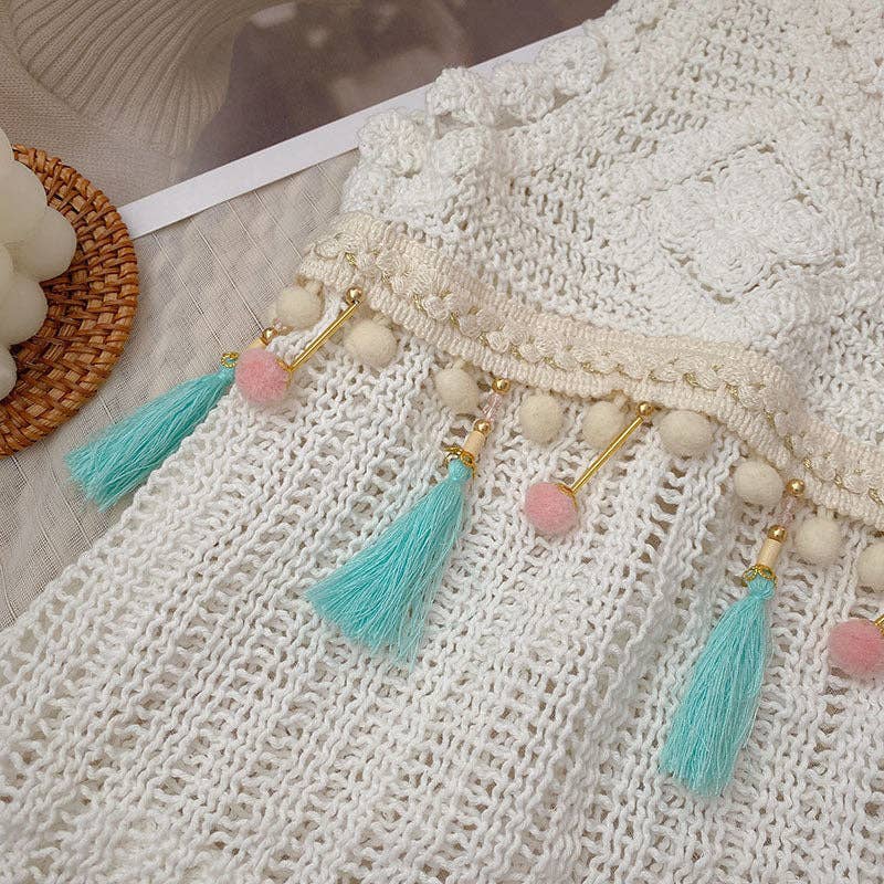 Vintage Fringe Hollow-Out Sleeveless Knit Vest: WHITE / AVERAGE