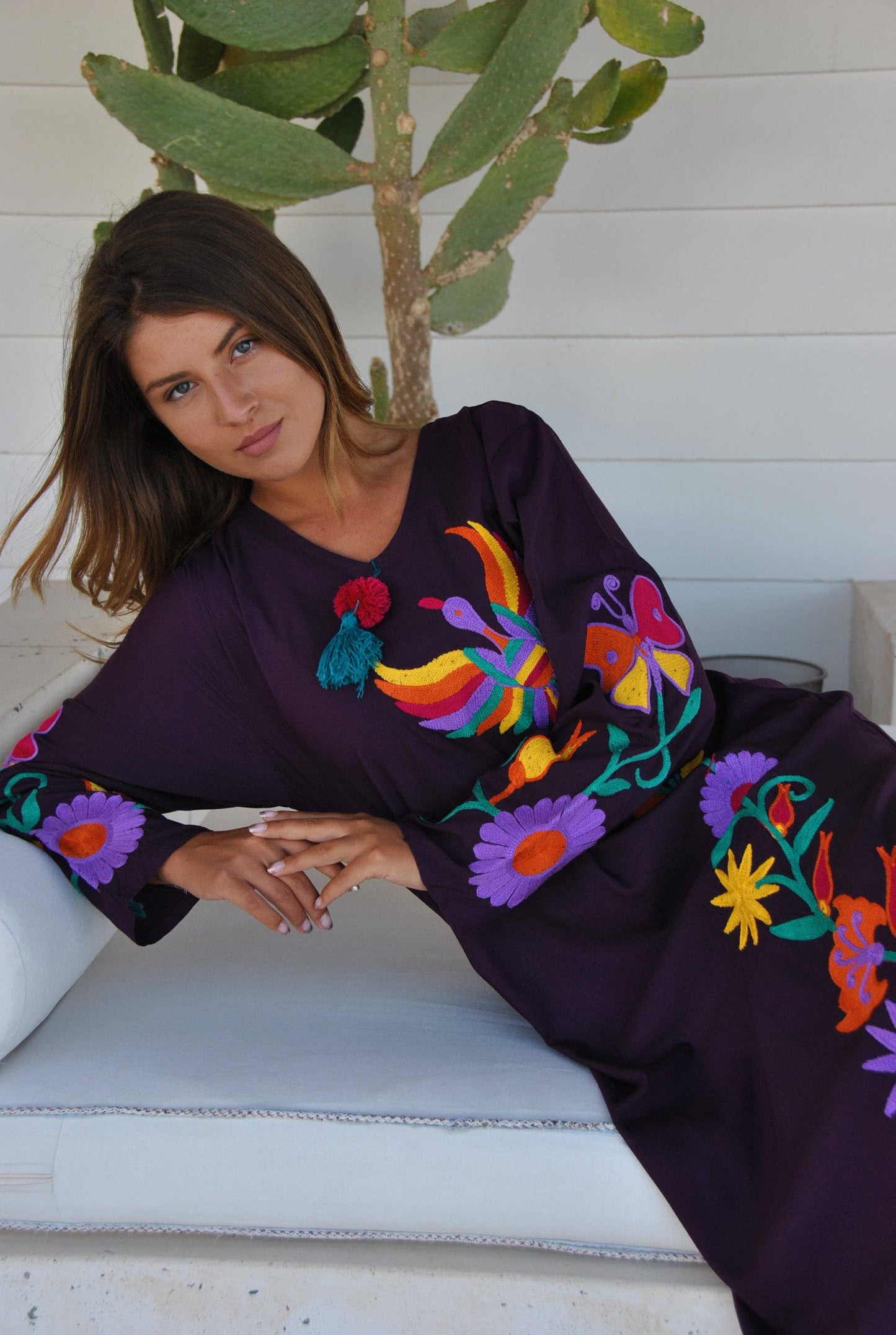 Purple peacock embroidered Caftan, caftans for women, embroidered Caftan dress, Caftan maxi dress, Caftans for women, cotton Caftans: S