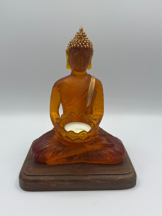 Amber Buddha Tea Light Holder