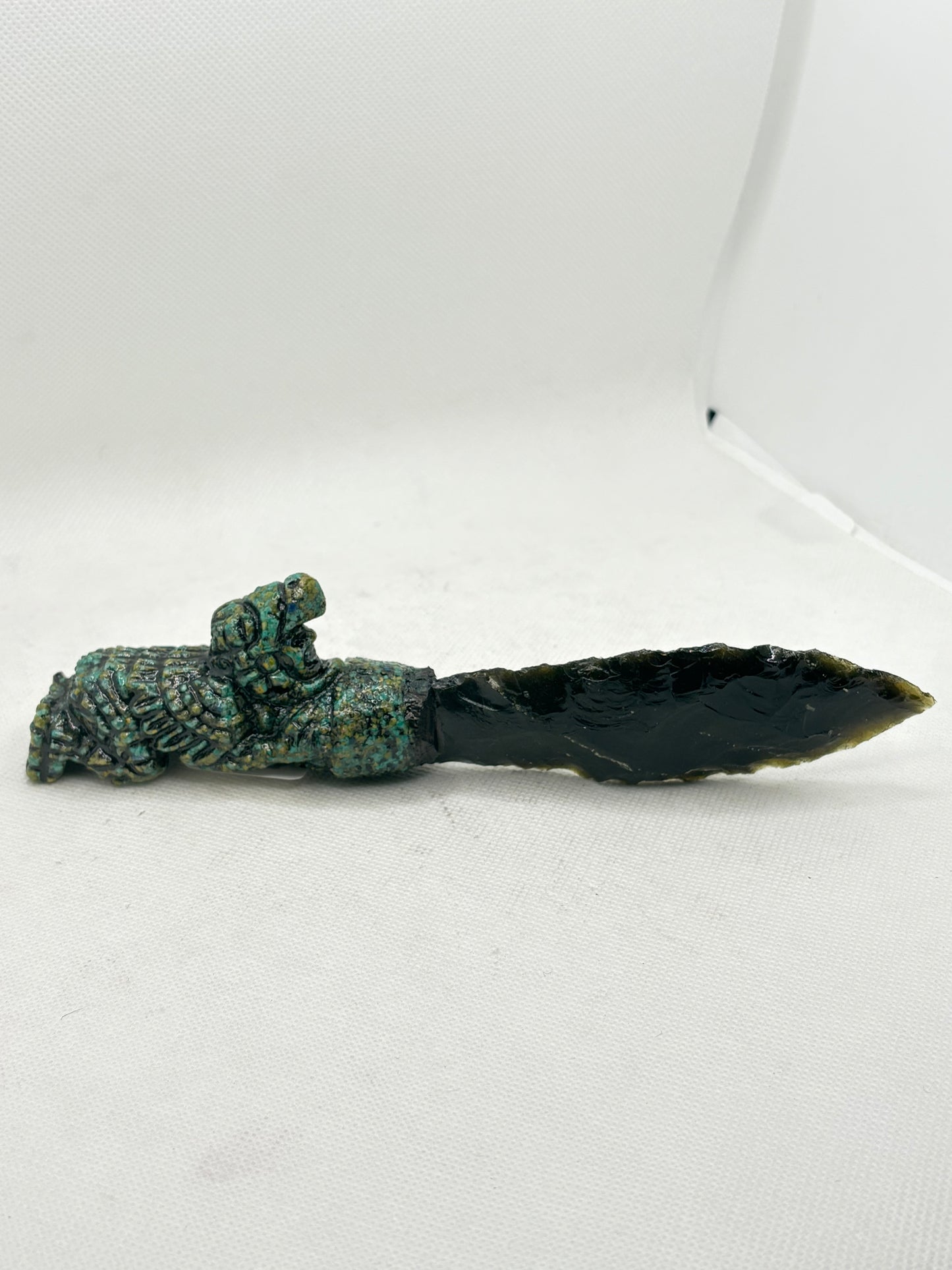 Athame Obsidian Arrowhead with Turquoise Eagle Warrior