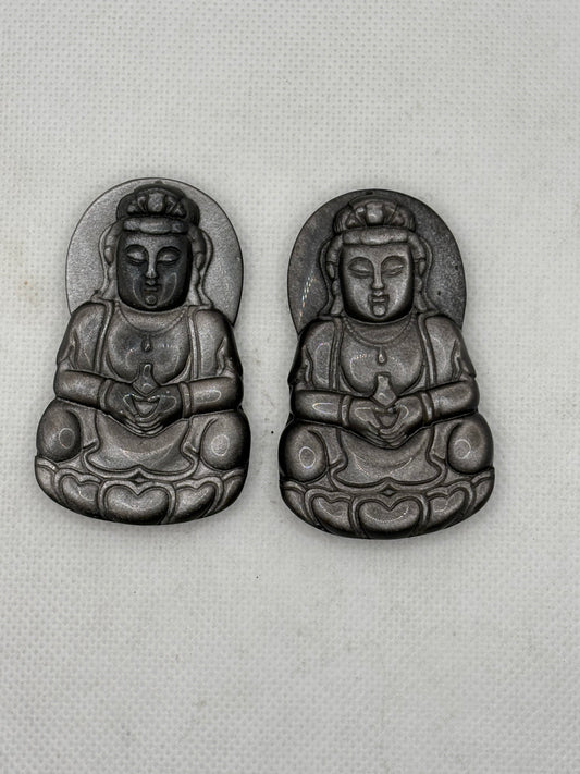 Kuan Yin 2.5" Rainbow Obsidian Pendant