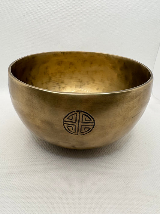 Tibetan Bowl Etched with Buddhist Mantra 6"