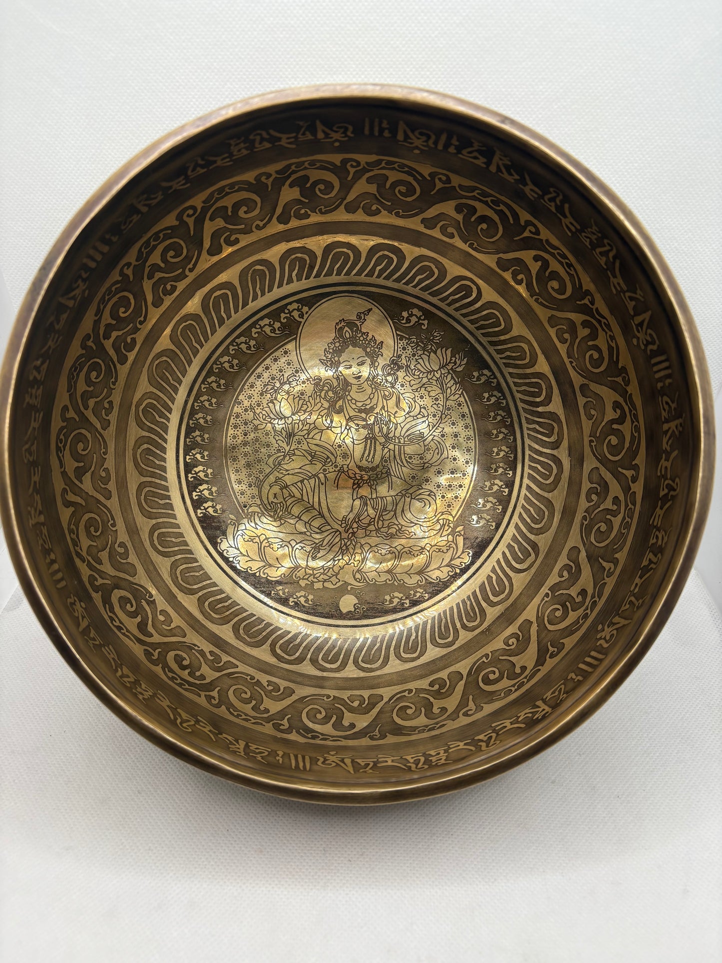 Tibetan Bowl Etched with Kuan Yin 8"
