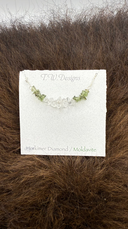 Moldavite Herkimer Diamond Necklace