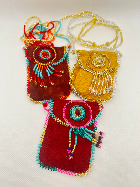 Medicine Pouch Suede Square Beaded