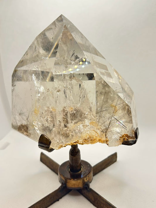 Quartz Crystal Point Rutile in Stand