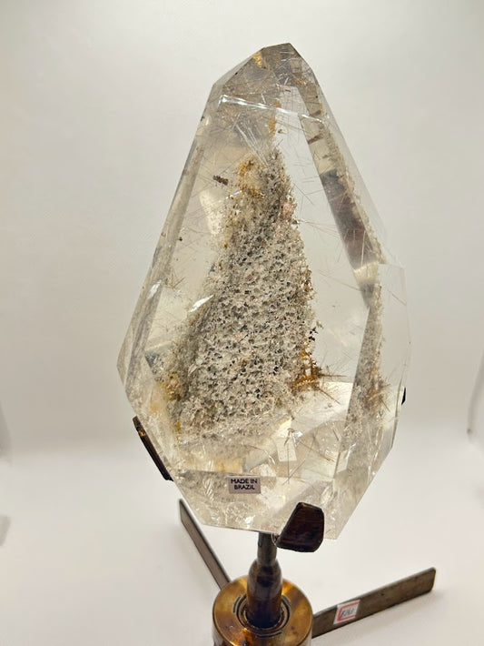 Rutile Quartz Crystal Point in Stand