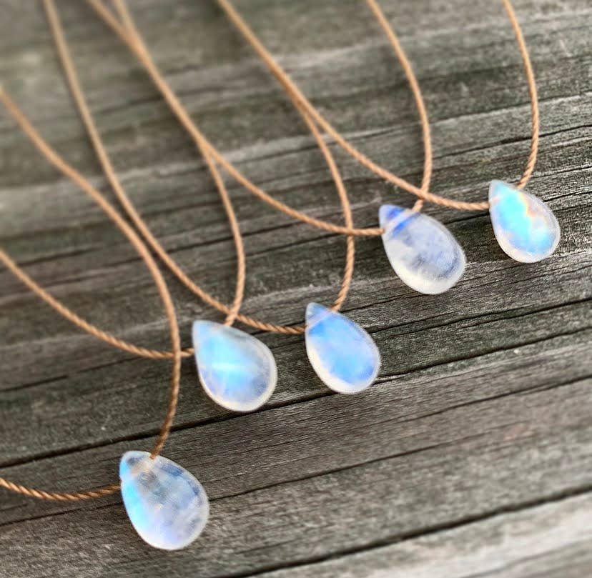 Moonstone Smooth Small Teardrop Necklace: 16,18 or 20"