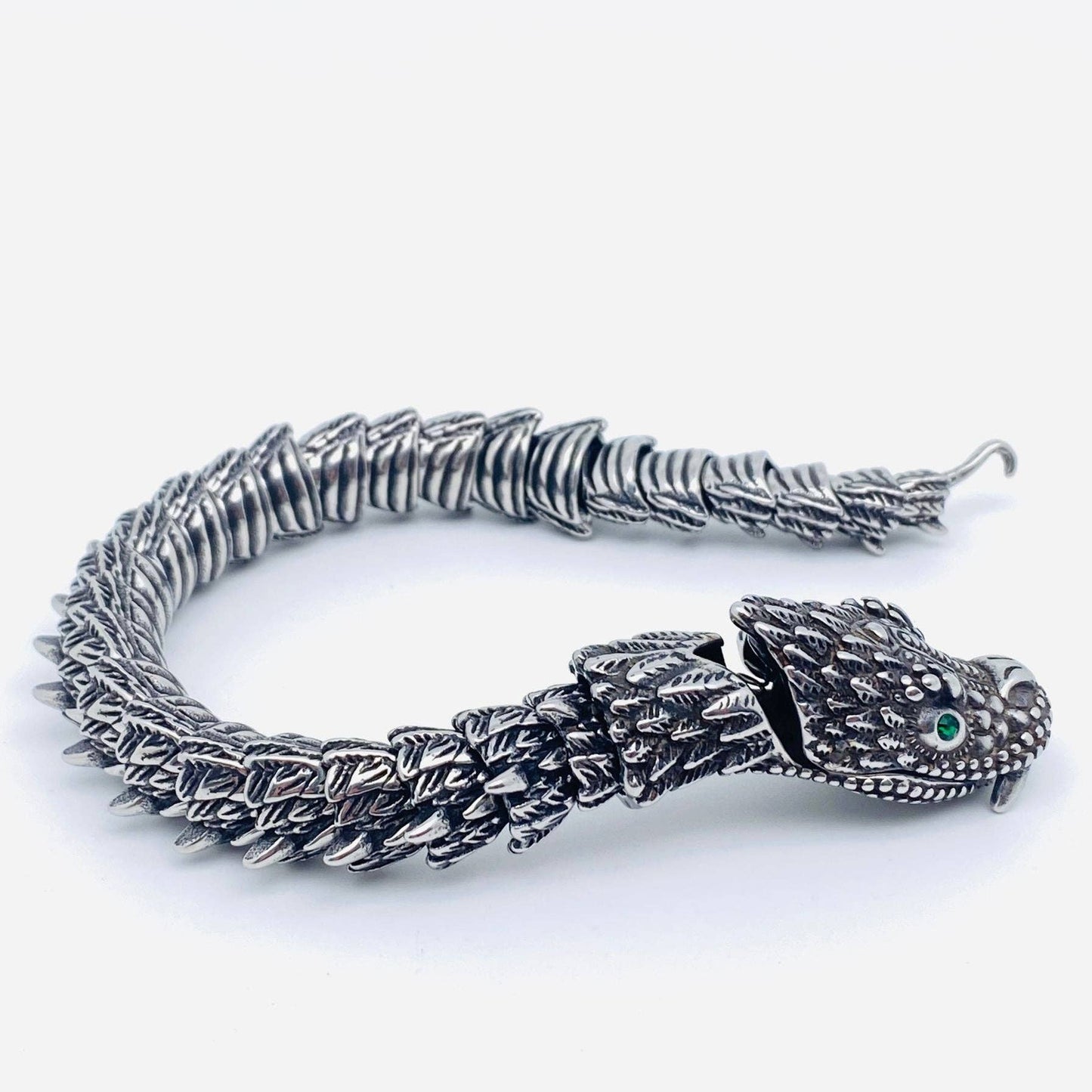 Green Eyes Dragon Bone Retro Stainless Steel Bracelet