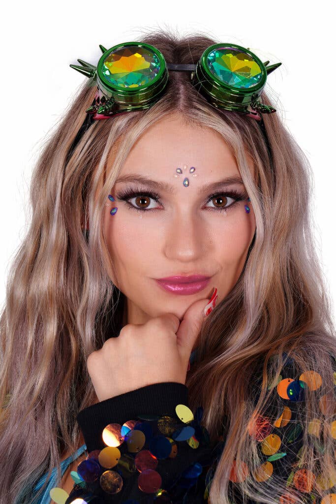 Steampunk Kaleidoscope Glasses - Psychedelic: Yellow-Turq or Rainbow