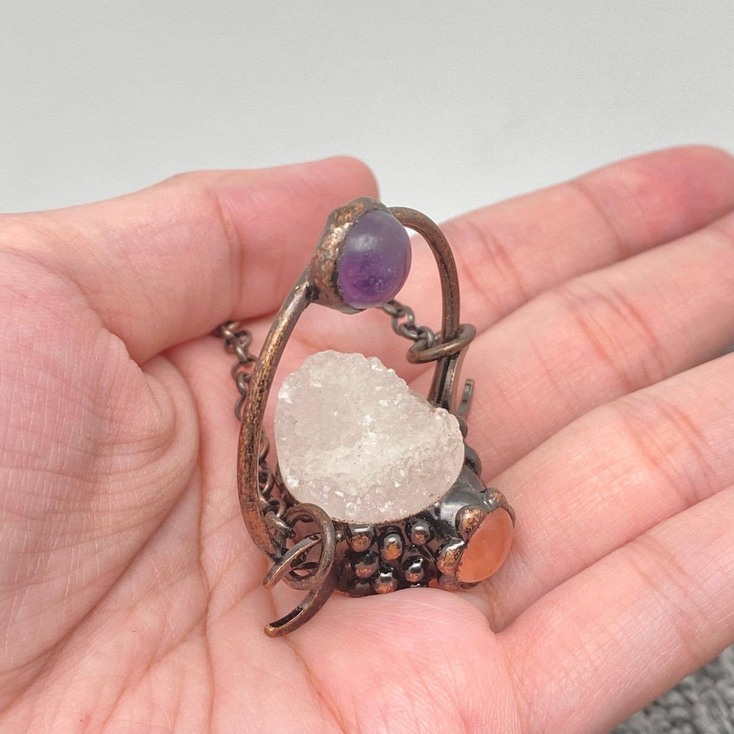 White Crystal & Amethyst & Powder Crysta Craft Moon Charm