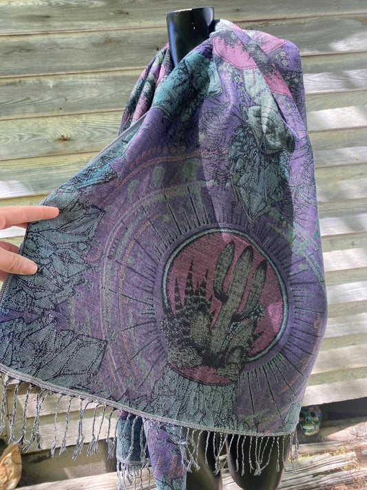 Pashminas- various designs – Double Ply Reversible Festival Fashion, Hand-Drawn Design by Melanie & Justin, Vibrant & 8” x 71”