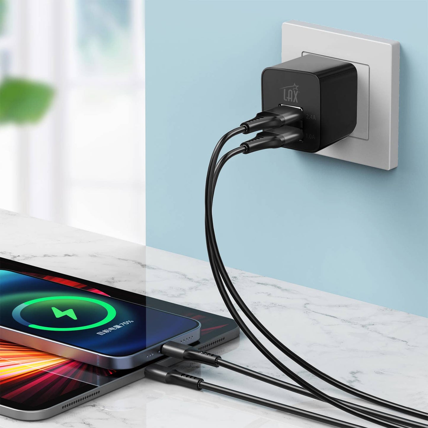 LAX Fast Charging 2 Port USB Wall Charger Retail Pack: Rose Gold
