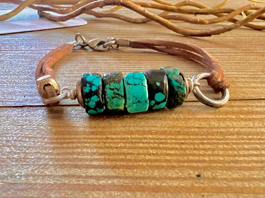 Earthy Chic- turquoise vegan suede boho bracelet: Medium