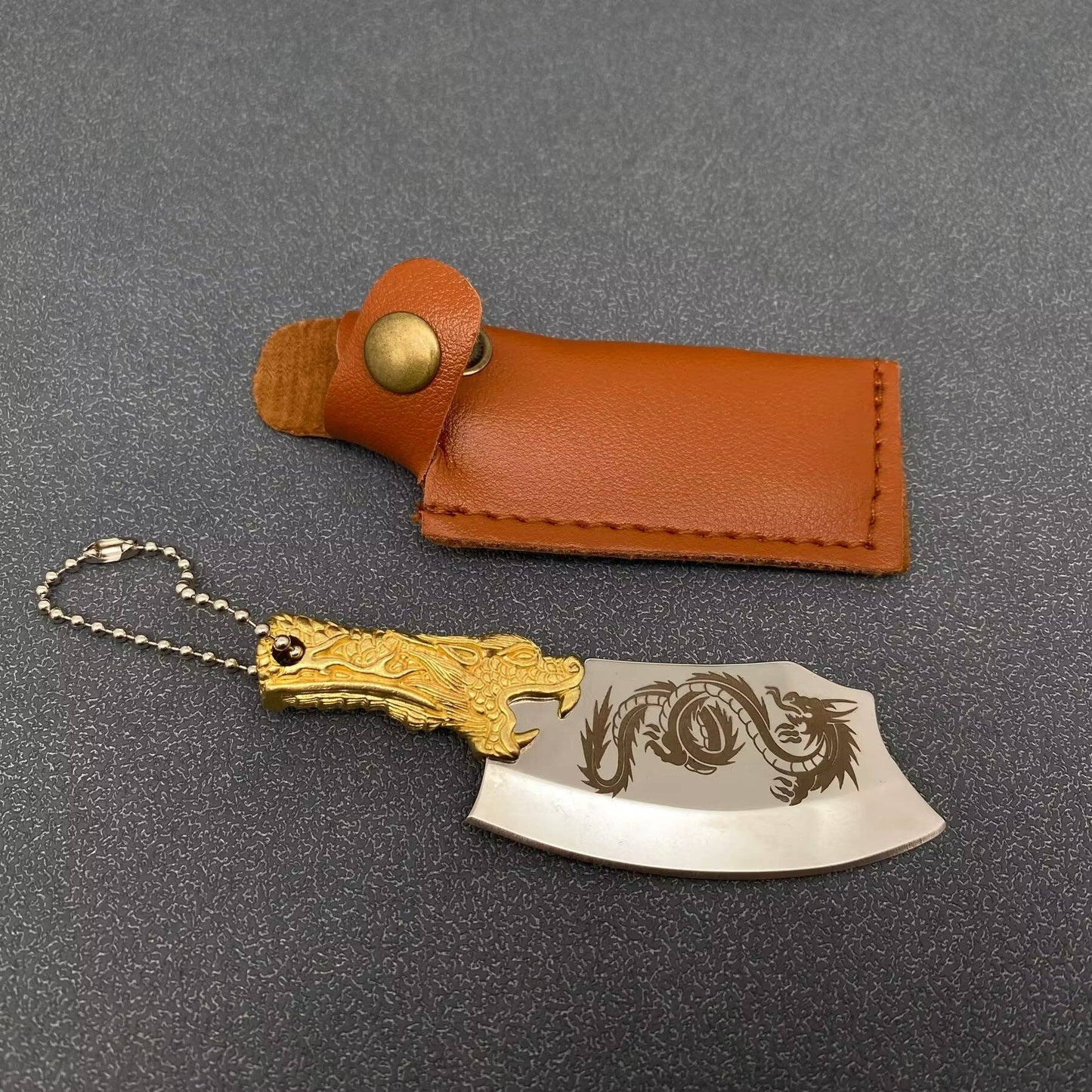 Dragon Head Handle Mini S.Steel Knife with Protective Sleeve