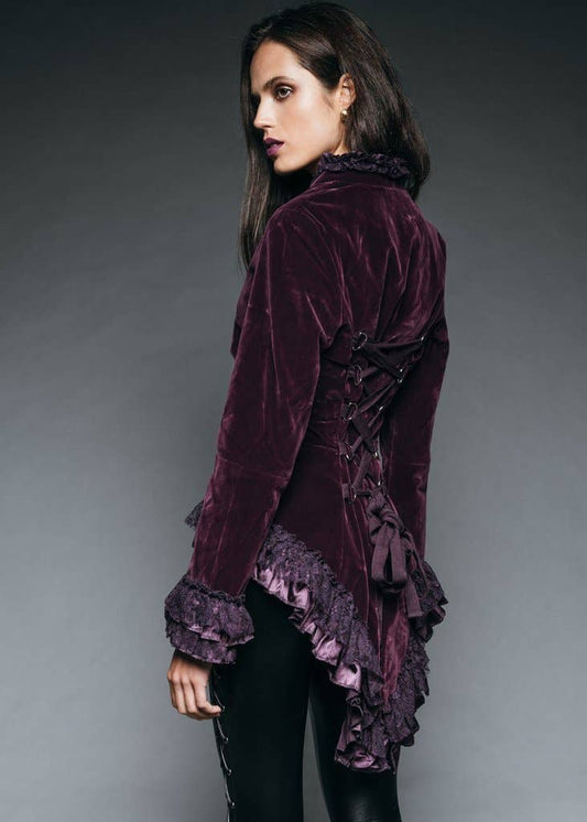 Purple Velvet Steampunk Tail Jacket Goth Tailcoat Burlesque : Small-4X