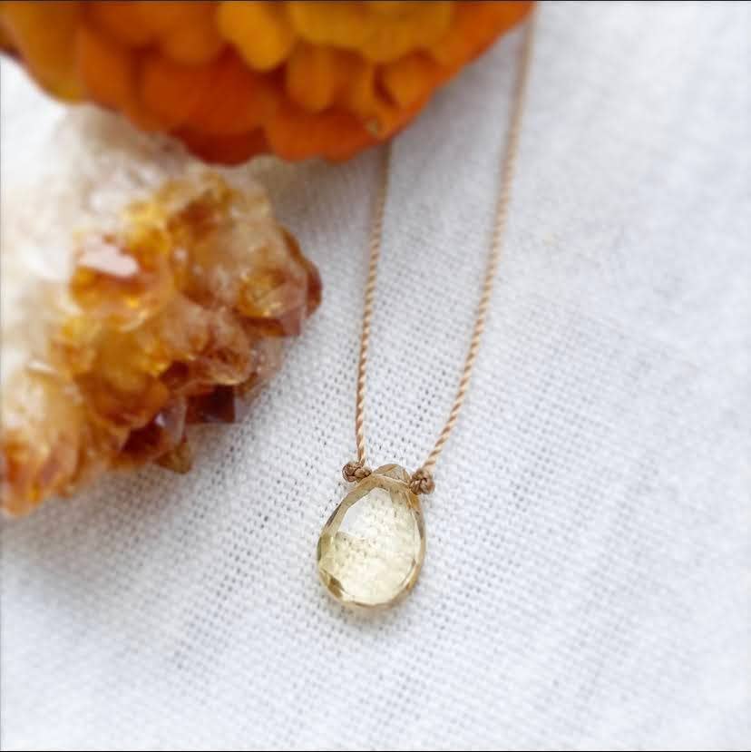 Citrine Faceted Teardrop Cord Necklace: 16", 18" or 20"