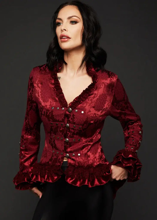 Burgundy Red Tail Jacket Gothic Steampunk Coat V Day Love : Small-4X