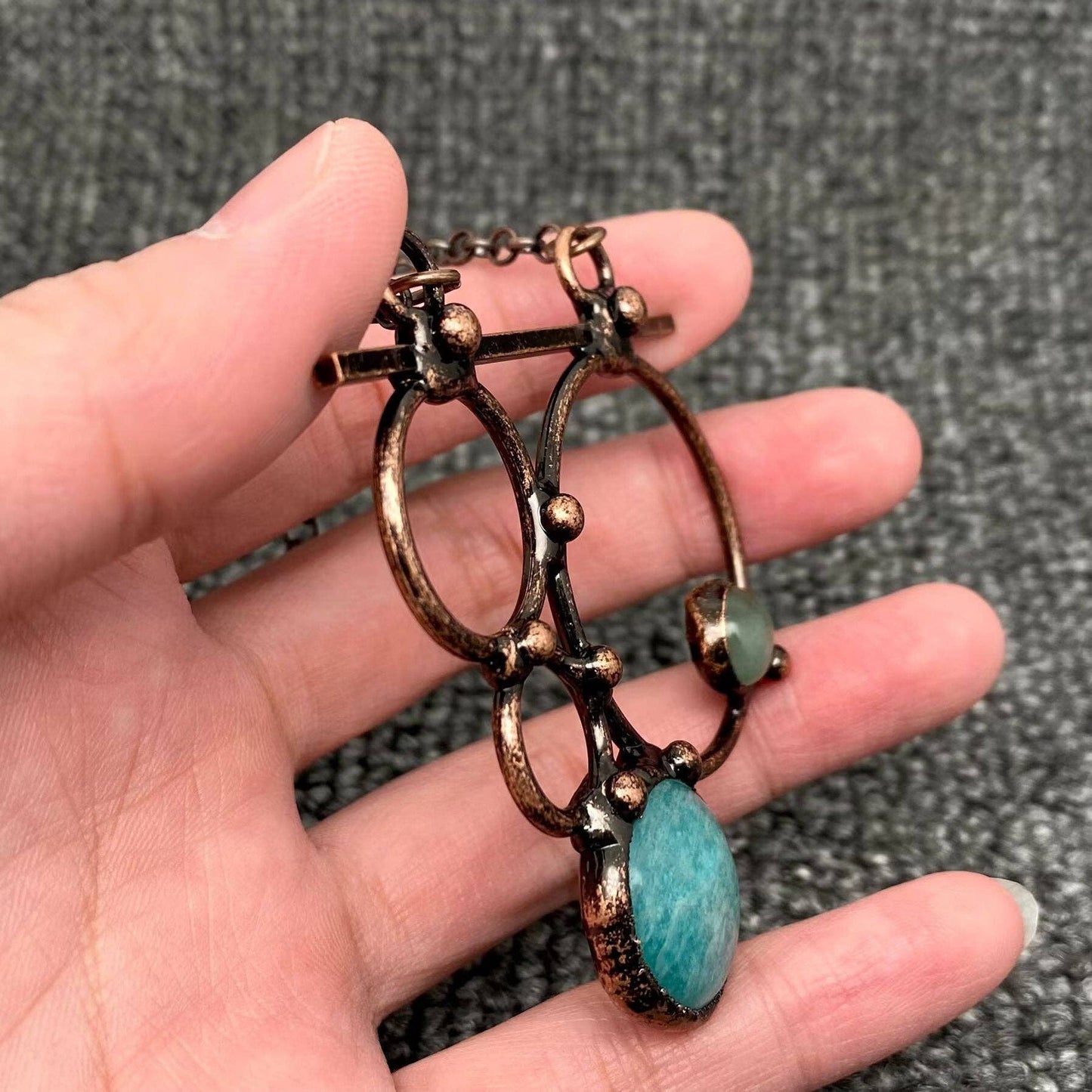 Amazonite & Green Aventurine Geometric Charm  Necklace - CS