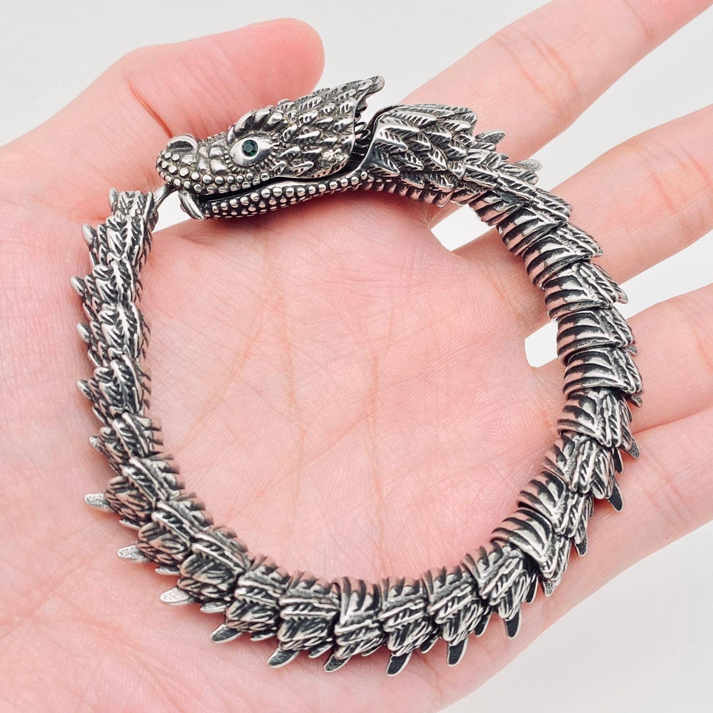 Green Eyes Dragon Bone Retro Stainless Steel Bracelet