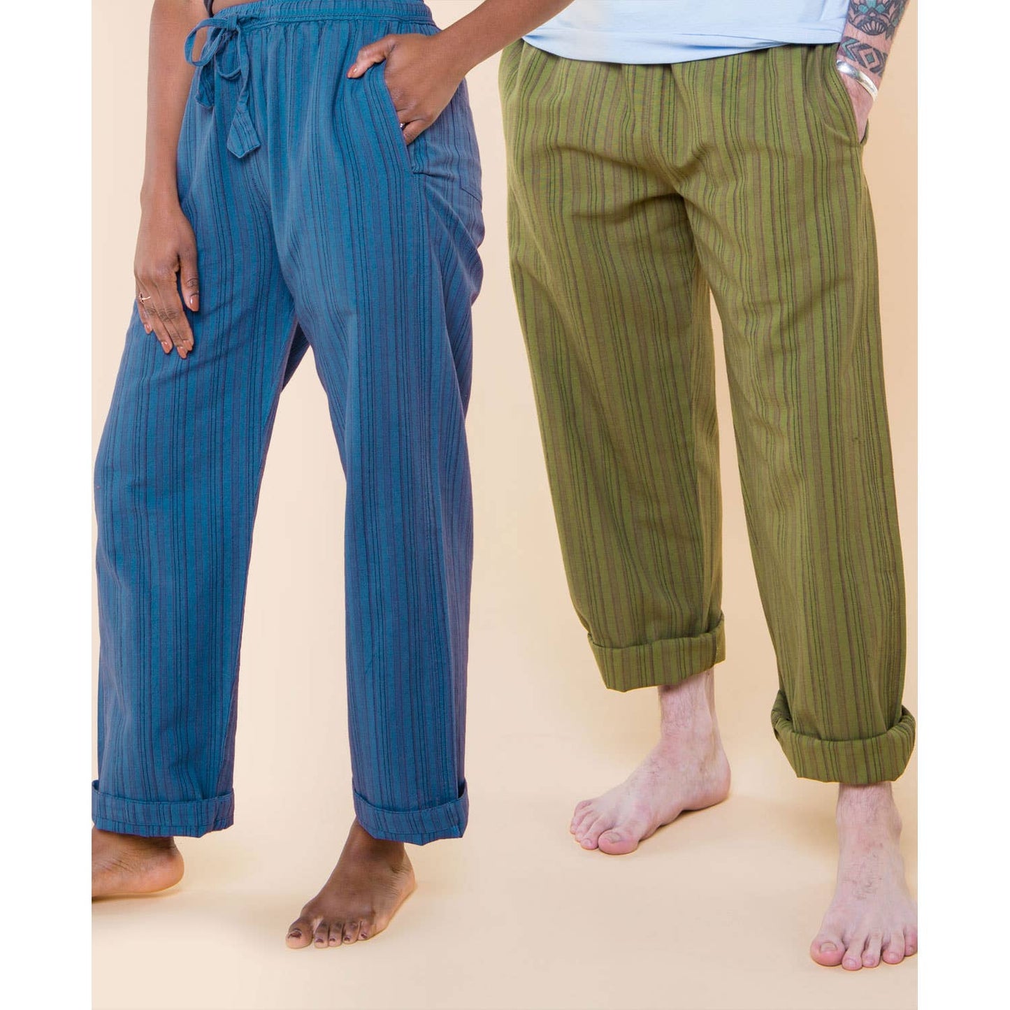 Striped Hippie Pants - Spirit Sage: SM