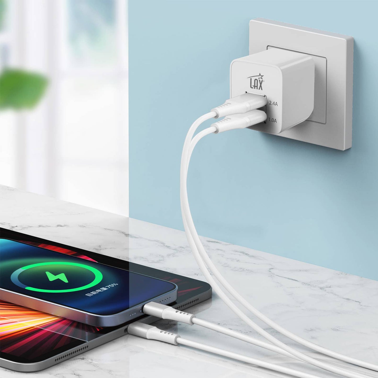 LAX Fast Charging 2 Port USB Wall Charger Retail Pack: Rose Gold