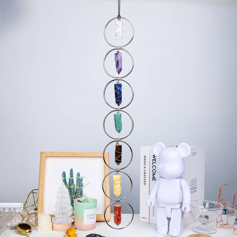 Natural 7 Chakra Gemstone Crystal Wall Hanging Raw stone