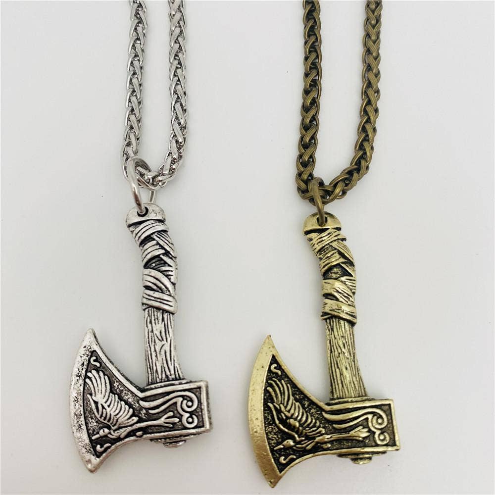 Raven Double Sided Axe Pendant Necklace
