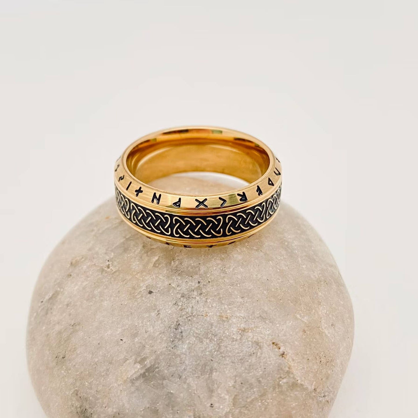 Men's Retro Viking Rune Celtic Knot Titanium Steel Ring Gold