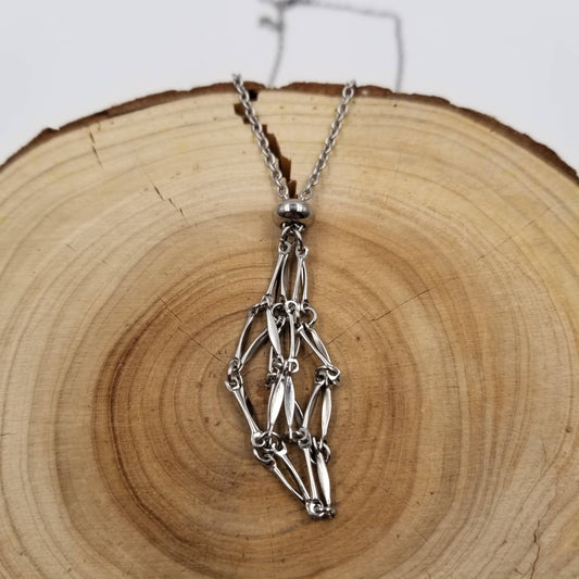 Interchangeable Macramé Cage Adjustable Necklaces Silver