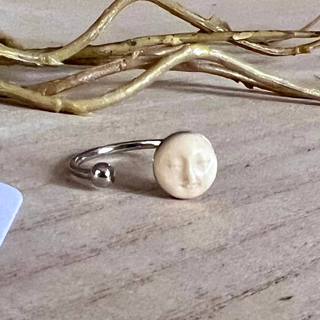 Eclipsed- boho carved moon ring: Yellow Gold or Silver