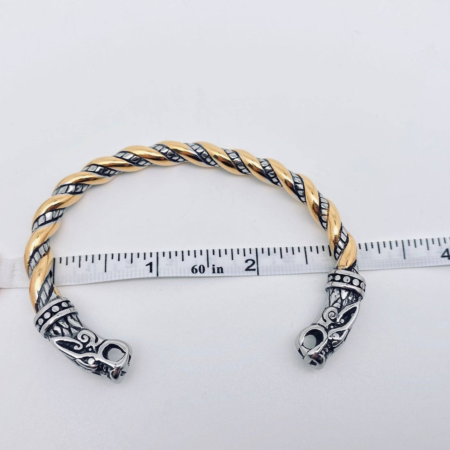 Viking Stainless Steel Double Dragon's Head Cuff