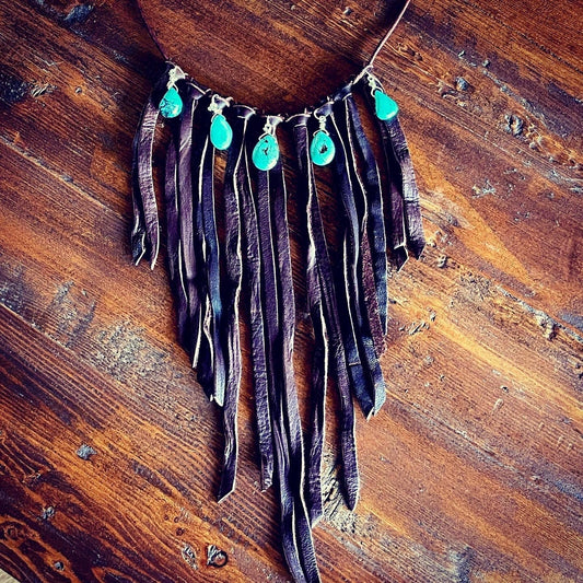 Leather Fringe Bib Necklace