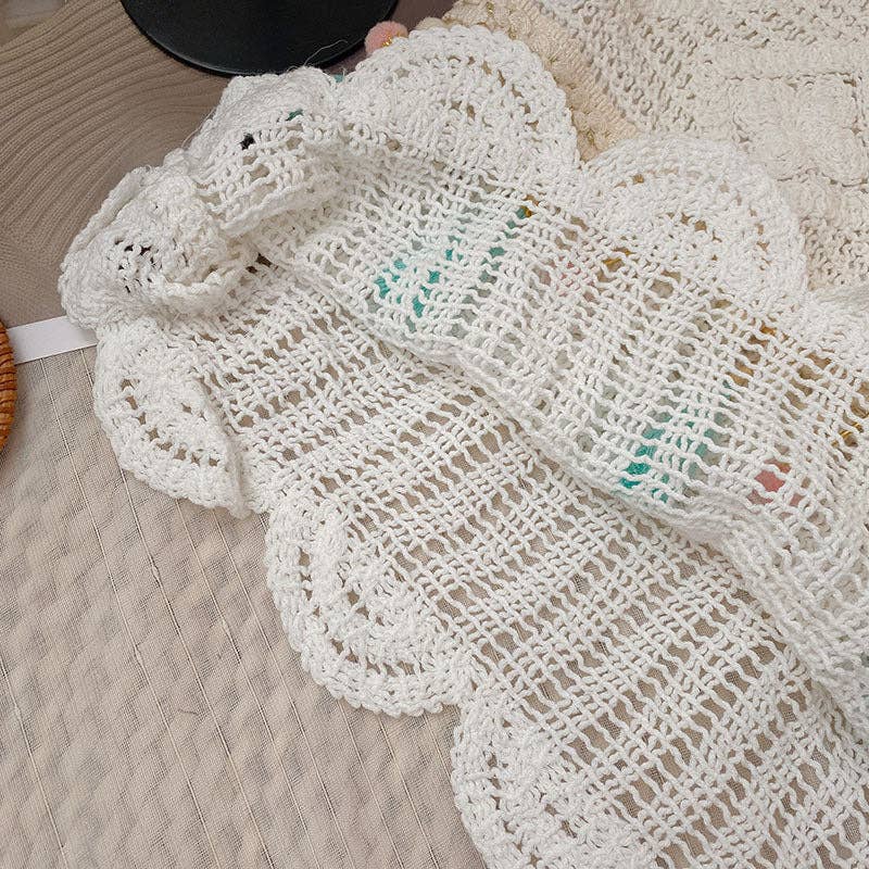 Vintage Fringe Hollow-Out Sleeveless Knit Vest: BEIGE / AVERAGE